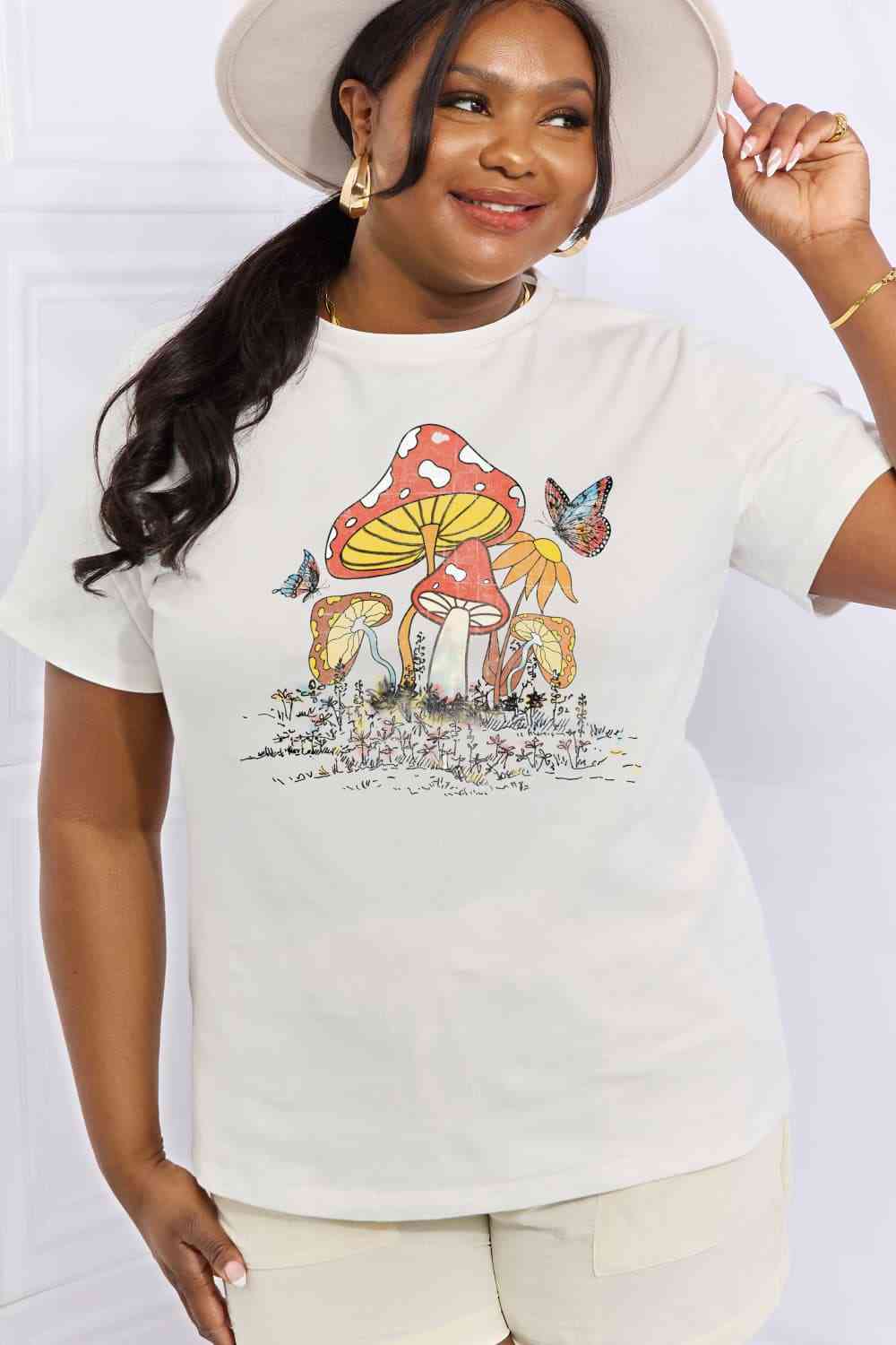 Simply Love Full Size Mushroom & Butterfly Graphic Cotton T-Shirt