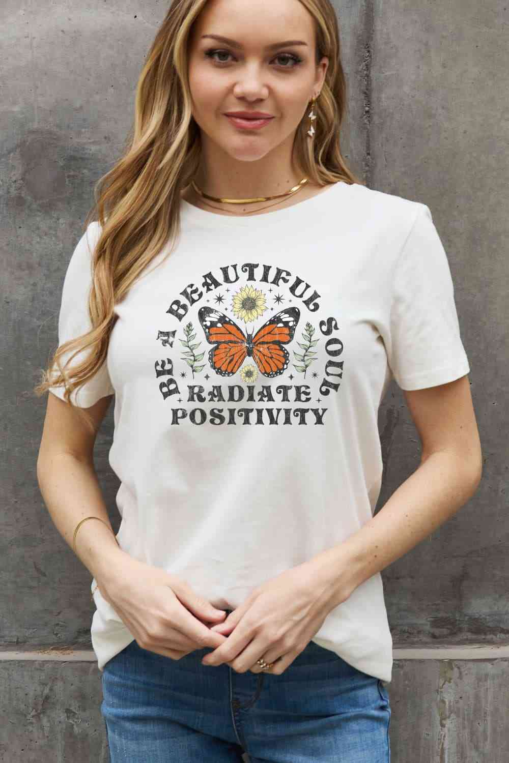 Simply Love Full Size BE A BEAUTIFUL SOUL RADIATE POSITIVITY Graphic Cotton Tee