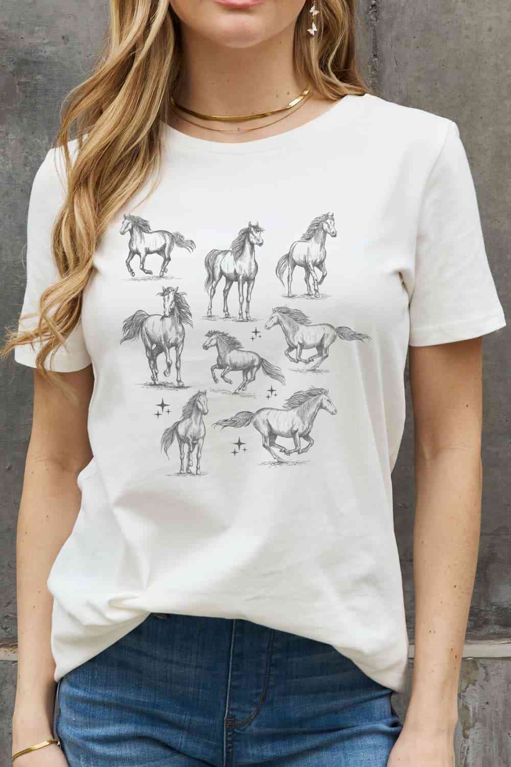 Simply Love Horse Graphic Cotton T-Shirt